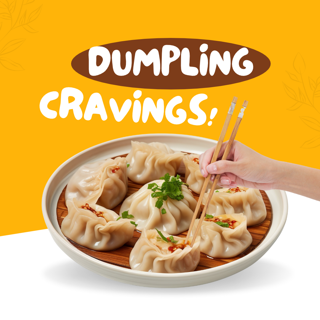 Dumplings Food Instagram Post in Yellow Brown Fun Illustrative Style